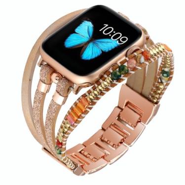 Imagem de Waillynice Pulseira de metal para Apple Watch série 876 SE54Ultra, pulseira feminina para IWatch de 49 mm, 45 mm, 41 mm, 40 mm, 38, 44 mm, pulseira Peal (ouro rosa E, 38 40 41 mm)