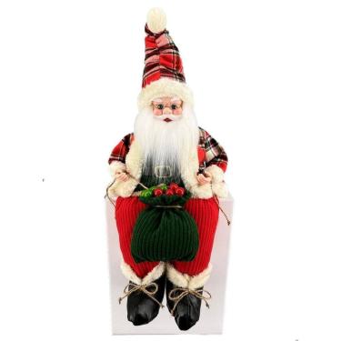Imagem de Papai Noel Sentado Musical Vermelho Xadrez Natal 40Cm
