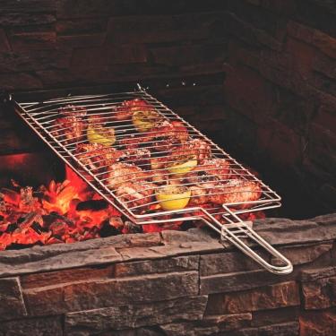 Imagem de Genérico Grelha Dupla Abre e Fecha Para Churrasqueira Abaulada Churrasco Frango Peixes Linguiça Anticorrosão