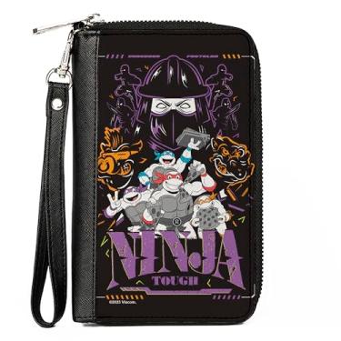 Imagem de Buckle-Down Nickelodeon Carteira com zíper, Tartarugas Ninja Tough Group Pose e Enemies Black Multi, couro vegano, 7.5"x4.5", Casual