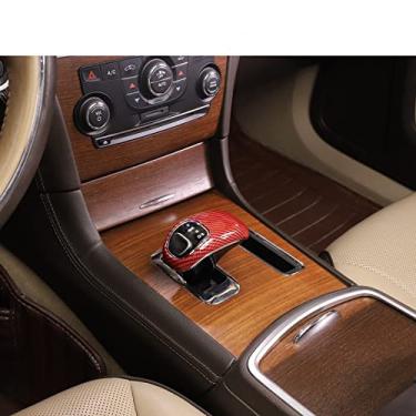 Imagem de CheroCar Capa de alavanca de câmbio para Jeep Grand Cherokee 2014-2015, para Chrysler 300C 2012-2014, acessórios interiores, grão de fibra vermelha..
