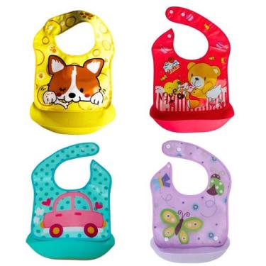 Imagem de Kit 4 babador infantil para bebê com desenho fofo plastico creche berç