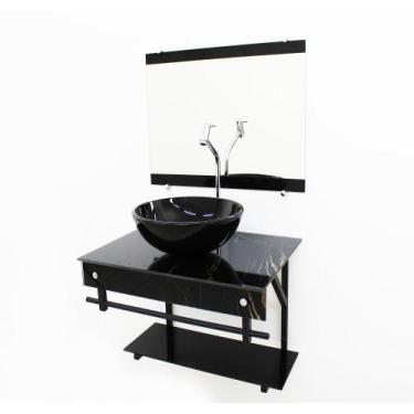 Imagem de Kit Gabinete 60Cm Cuba Redonda Mármore Preto + Torneira - Cubas E Gabi