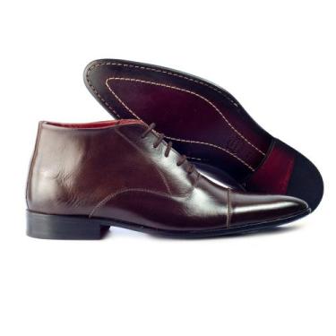 Imagem de Bota Social em Couro Masculino Cano Curto Cadarço Bico Fino Resistente