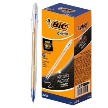 Imagem de Kit Caneta Bic Fina Cristal Alta Precisão 0.8mm Azul Com 25 Unidades