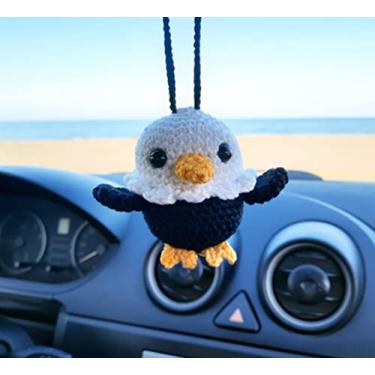 Imagem de Baby Eagle feito à mão, suporte de espelho retrovisor de carro de crochê, acessórios de pendurar, enfeite fofo de espelho retrovisor.