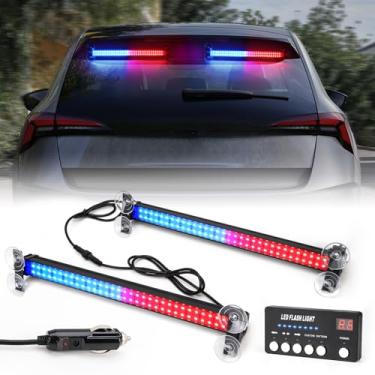 Imagem de ROUTEKING 2 peças de 43 cm COB LED Conselheiro de Trânsito Barra de Luz 23 Modos de Flash Luz Estroboscópica de Emergência Alta Intensidade Luzes de Aviso de Segurança Super Brilhantes com Isqueiro de Charuto de 12 V, para Veículo Carro Caminhão (Vermelho/Azul)