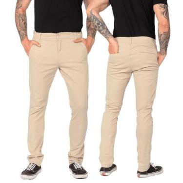 Imagem de Calça Masculina Slim Sarja Com Elastano Bolso Social - Macaw, Bege cla