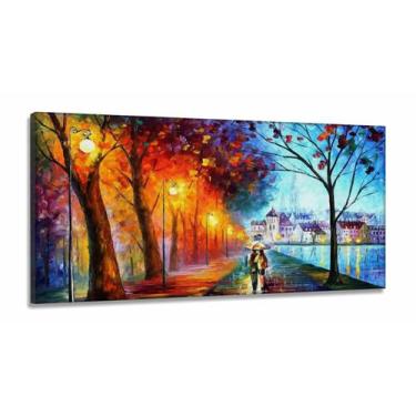 Imagem de Quadros Decorativos Casal Bosque Abstrato Sala Quarto em Tecido Canvas