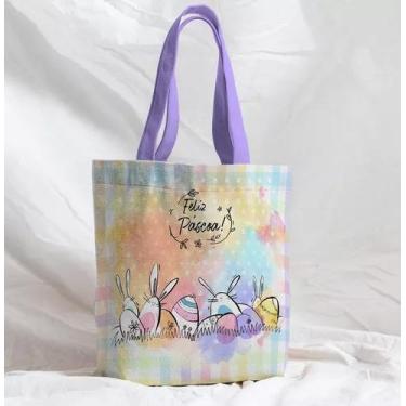Imagem de Bolsa Sacola Artesanal de Tecido Ovos Páscoa Xadrez Candy - Fabrika da