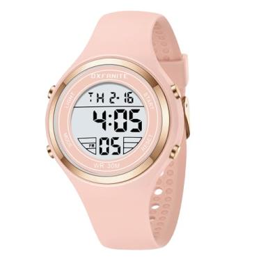 Imagem de Relógio digital feminino, moderno, esportivo, ao ar livre, à prova d'água, com pulseira de silicone, cronômetro, despertador, calendário, relógio de pulso feminino rosa