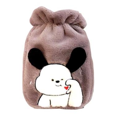 Imagem de Garrafa de água quente com tampa, bolsa de água quente de 1200 ml para compressa quente e fria, aquecedor de pés de mão para o inverno adorável cachorro-cinza