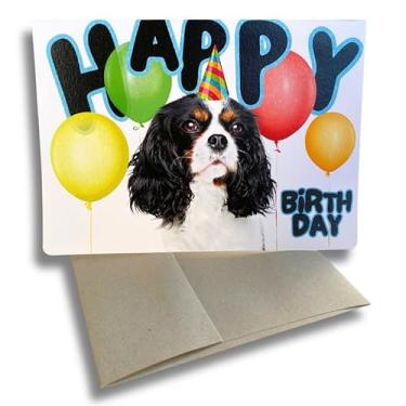 Imagem de Cartão de feliz aniversário com cães, cartão de cachorro Cavalier King Charles Spaniel (1 cartão premium, 12,7 x 17,8 cm, em branco dentro) Cartão de feliz aniversário Cavalier, Happy Birthday from