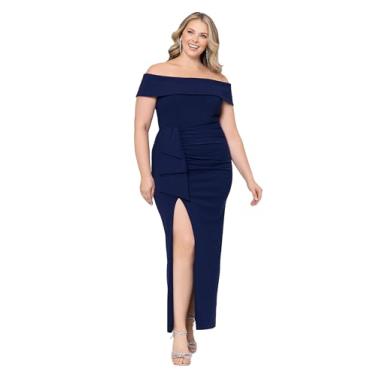 Imagem de Xscape Vestido feminino longo tomara que caia em crepe com fenda, Azul marino, 48