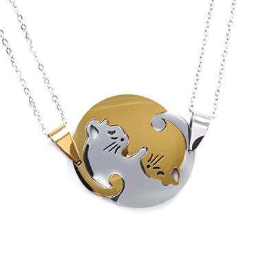 Imagem de Hanreshe Colares combinando de gato para melhor amiga, colar de amizade para meninas, pingente de coração Yin Yang para 2, Metal Aço inoxidável, Amazonita