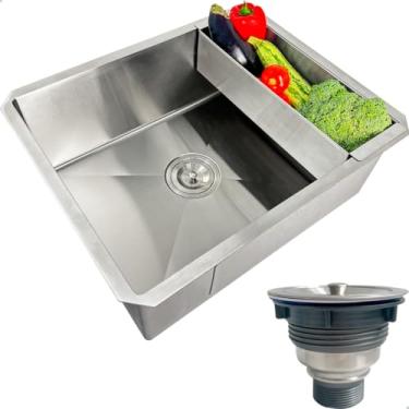 Imagem de Dona D cor, Cuba Inox Gourmet 50x40 cm Quadrada De Embutir Bancada Com Cesto Escorredor E Valvula Higiênica 4 1/2 Com Cesto Removível Pia Cozinha