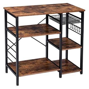 Imagem de Divisória flutuante, prateleira de cozinha industrial, prateleira de metal, cesta de arame e 6 ganchos, armazenamento multifuncional para mini forno, especiarias e utensílios