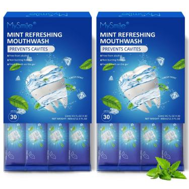 Imagem de Enxaguante bucal MySmile, sem álcool, hortelã fresca, pacote de 12 ml x 60