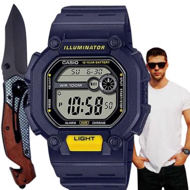 Imagem de Relógio de Pulso Masculino Casio Standard Illuminator Quadrado Prova Dágua 10 atm Digital Esportivo Azul W-737H-2AVDF + Canivete