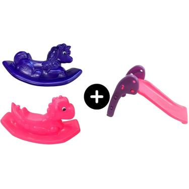 Imagem de Escorregador Baby Infantil Rosa c/ Roxo + Dino Rosa + Unicornio Roxo para a diversão de meninas e garotas brinquedo legal lazer entretenimento seguro