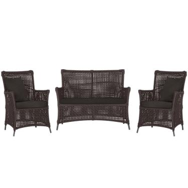 Imagem de Jogo Sofá e 2 Poltronas de Área Igapó Alumínio Pintura Preta Corda Náutica Estofado 9 Trama