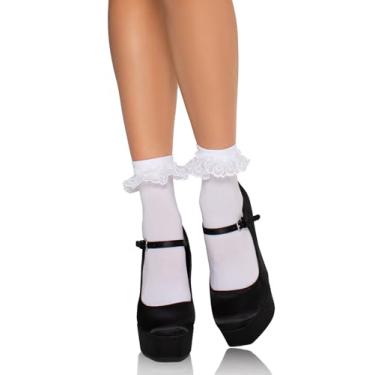 Imagem de Leg Avenue Meias femininas de renda com babados de nylon na altura do tornozelo