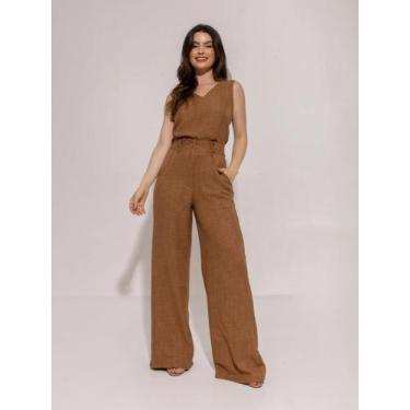 Imagem de Conjunto de blusa e calça Flare Duna liso CON-0039 - HBD, Marrom, GG