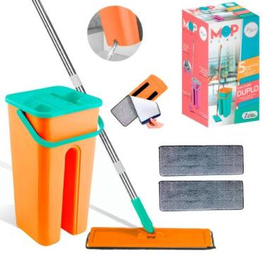 Imagem de Rodo Flat Mop Balde Duplo Lava E Seca 5 Litros Refil Microfibra Rodo M