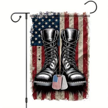 Imagem de Starlit Patio Botas militares patrióticas bandeira de jardim 30 x 45 cm dupla face Honor Veterans Military Veteran Soldier Boots Cross America Yard Outdoor Decoration
