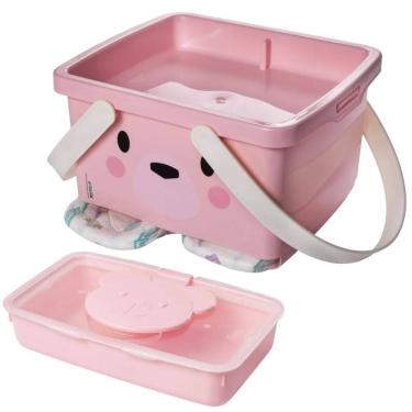 Imagem de Kit caixa porta fraldas com alça e porta lenço umedecido ursa Plasutil