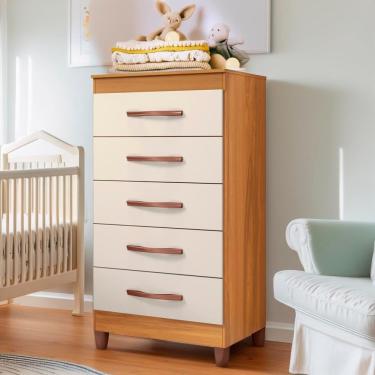 Imagem de Cômoda Para Quarto Infantil 5 Gavetas Carvalho Grife Off White Elephant Shop Jm