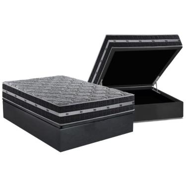 Imagem de Cama Box Baú Casal: Colchão Molas Masterpocket Ensacadas Black Grafite + Base Crc Suede Gray (138x188)