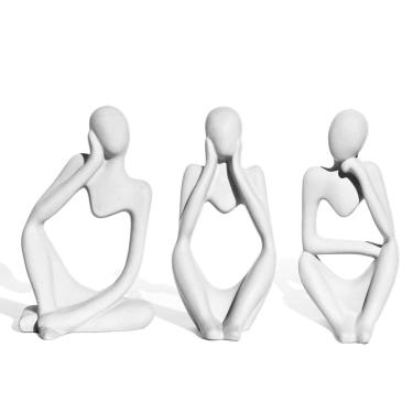 Imagem de Conjunto 3 Peças Estátuas Pensadoras Alice Ana E Amora 12,5cm Branco