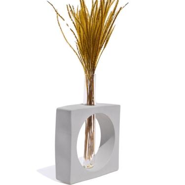 Imagem de Vaso Decorativo Artesanal Solitário Quadrado 16,5cm Cimento Cinza