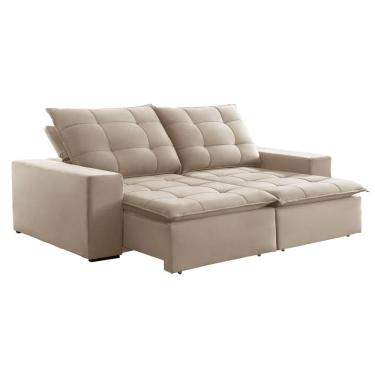 Imagem de Sofá Retrátil E Reclinável Paris Veludo Bege Claro 2,50m