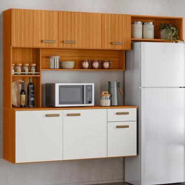 Imagem de Cozinha Suspensa 6 Portas 180 Cm Una Freijó Off White Ripado Pln