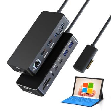 Imagem de Estação de ancoragem Microsoft Surface, monitores triplos, 2 HDMI+VGA, base de superfície 12 em 1 para Surface Pro 11/10/9/8/X/7/6/5/4/3, Surface Laptop 7/6/5/4/3/2/1, Surface Laptop Go 3/2/1, Surface
