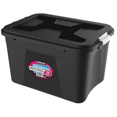 Imagem de Caixa Organizadora Multiuso com Tampa, 30 Litros, Preta, 41 x 33 x 27 cm