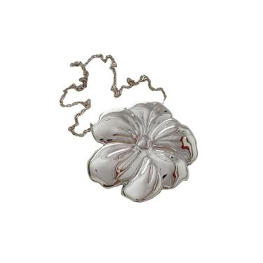 Imagem de MakeMeChic Bolsa tiracolo feminina em forma floral metálica para noite bolsa clutch de festa, Prata, One Size