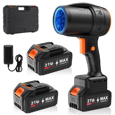 Imagem de Soprador de folhas portátil sem fio – Mini soprador de jato turbo de 500.000 RPM com baterias e carregador de 2 × 4,0 Ah, leve para limpeza de pátio, gramado, garagem