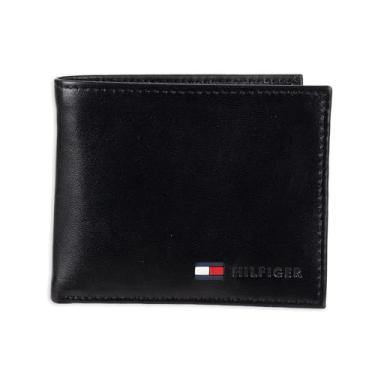 Imagem de Carteira masculina Tommy Hilfiger de couro dobrável com bolso para moedas, Preto, Tamanho Único