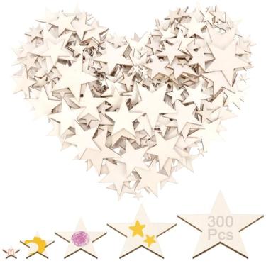 Imagem de Glarks 300 Peças De Estrelas Madeira Inacabadas 1/2/3/4/5 Cm, Enfeites 5 Tamanhos, Recortes Em Branco, Fatias Para Decoração Festa Aniversário Casamento