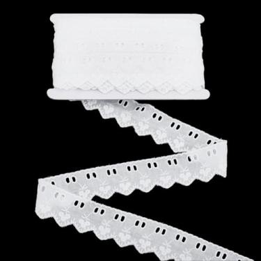 Imagem de FINGERINSPIRE 16 jardas de algodão branco cereja bordado acabamento em renda 4,5 cm de largura com ilhós duplo borda ondulada fita de renda para roupas, decoração de casa, artesanato faça você mesmo