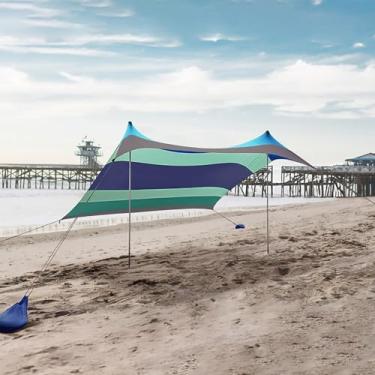 Imagem de TRAGLO Tenda de Praia, Grande Abrigo Solar para Área Externa, Dossel de Praia Portátil com Bolsa de Transporte e Varas de Estabilidade, Fácil de Montar para Camping, Pesca e Piquenique no Quintal(Blue