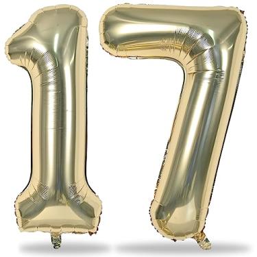 Imagem de Champagne Gold Number 17 Foil Balloons, 40 Inch Giant Gold 17th Birthday Balloons for Boys Girls, Light Gold Number 1 & 7 Helium Balloon for Women Men 17th Anniversary Party Decorations Supplies