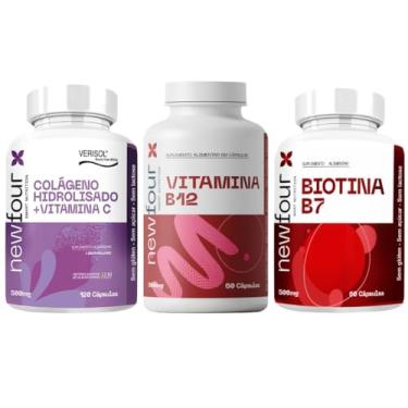 Imagem de Kit Beleza Ativa NewFour – Colágeno Verisol + Biotina + Vitamina B12 | Pele, Cabelos e Unhas Fortes | 3 Suplementos | Sem Glúten e Lactose