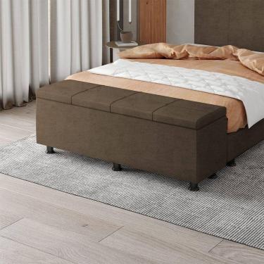 Imagem de Baú Sapateira Estofada Casal Queen Size 160 Cm Marte Veludo Skybox Marrom