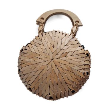 Imagem de Bolsa Artesanal Redonda Madeira Clara Alça de Mão