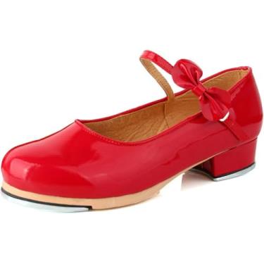 Imagem de Sapatos De Sapateado Para Meninas, Sapatos De Dança Júnior Para Mulheres, Sapatos De Sapateado De Couro De Salto Baixo, Sapatos De Dança Profissional P, Red Butterfly Tap Shoes, 28 EU