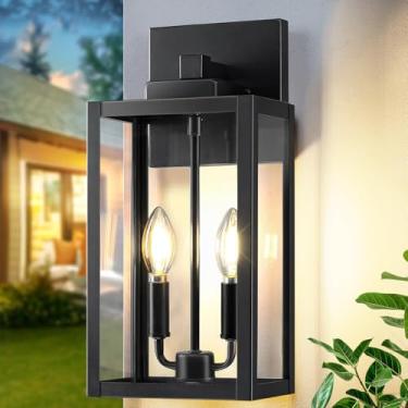 Imagem de Lanterna de parede externa preta de 39,4 cm, 2 luzes, arandelas de parede modernas, luminária de varanda industrial, luzes externas grandes para casa com soquetes E12, iluminação de lâmpada externa, 1